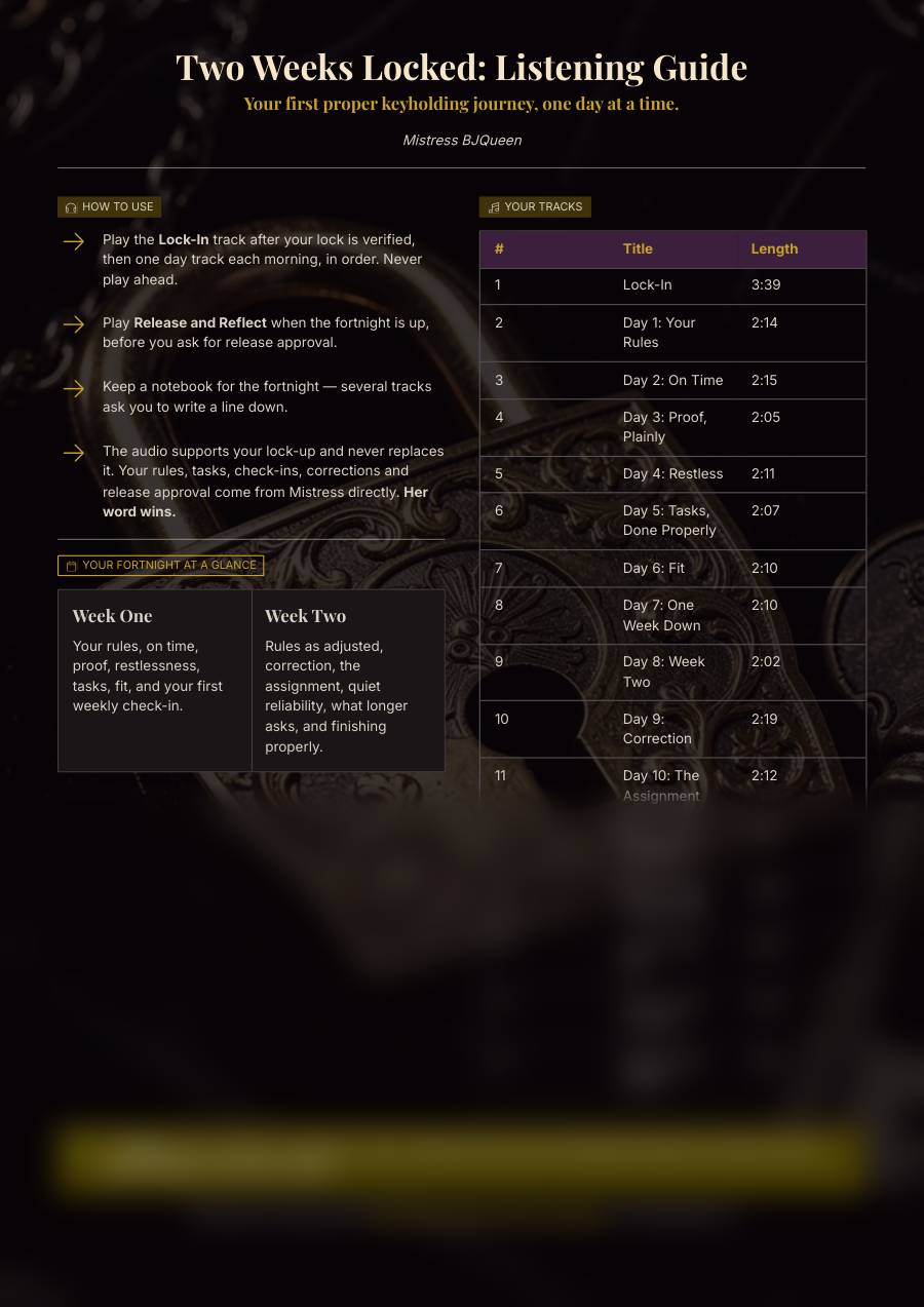 Two Weeks Locked: Companion Audio, preview page 1 of 1. The lower part of the page is blurred.
